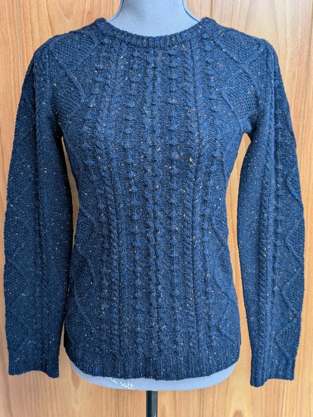 Boden Wool Blend Cable Knit Donegal Tweed Sweater Navy Blue US 4